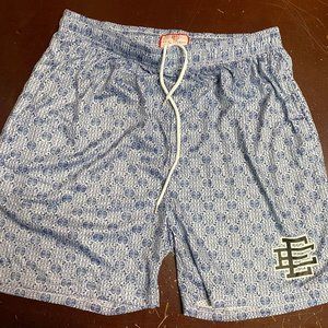 EE Mens Blue White Elastic Waist Pockets Drawstring Basic Shorts Size Large